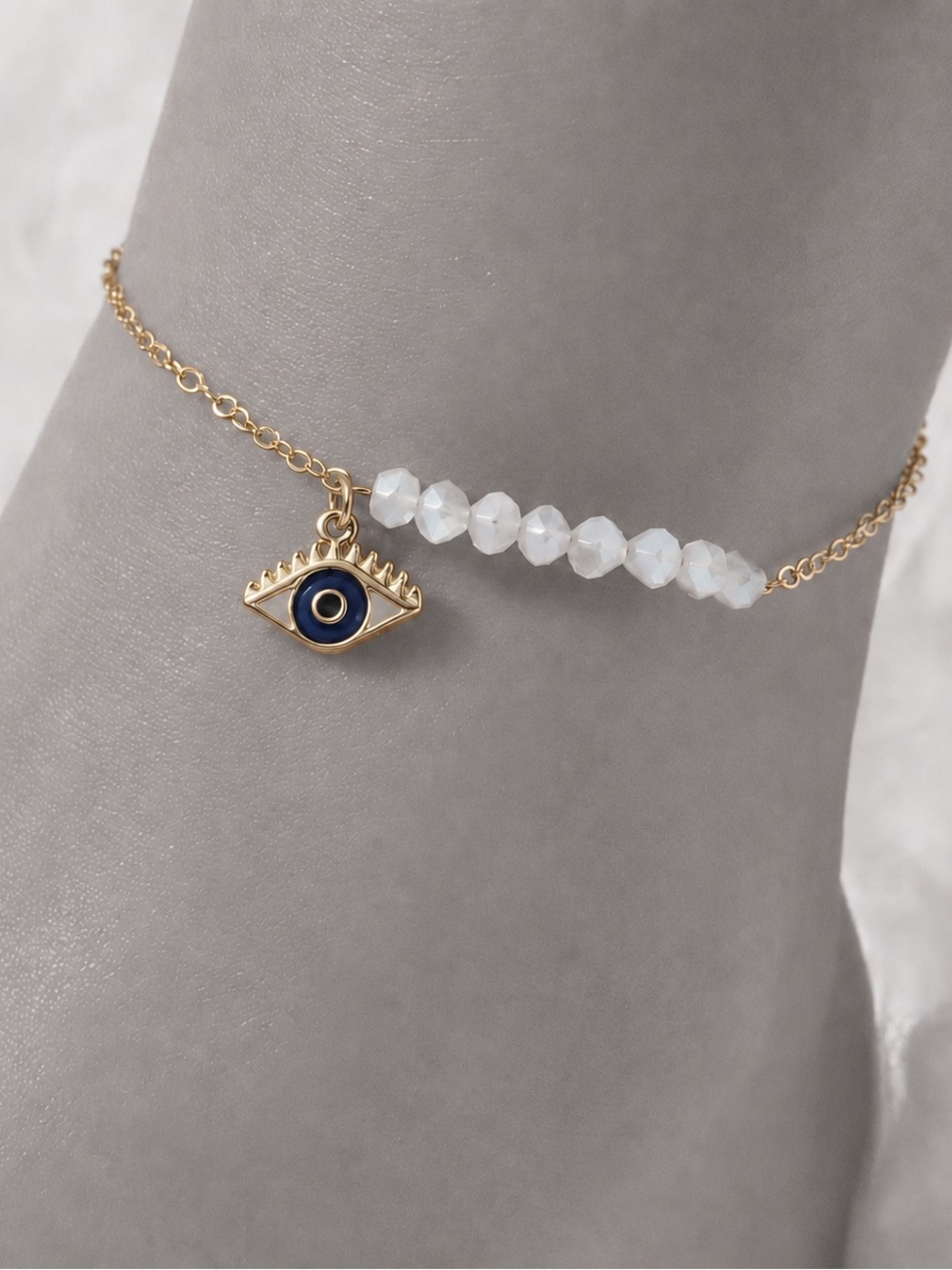 Navy Evil Eye with Eyelashes Eyeball Eye Iris Lash Nazar Mati Dainty Gold Anklet
